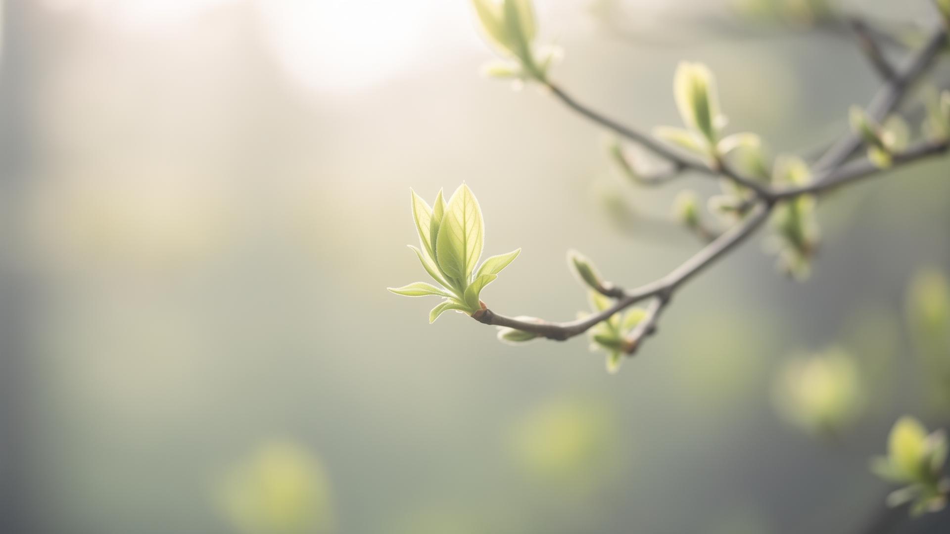 Ontluikende lichtgroene blaadjes als symbool voor groei en ontwikkeling